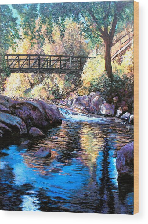 Boulder Wood Print featuring the painting Boulder Creek Bridge by Tom Roderick