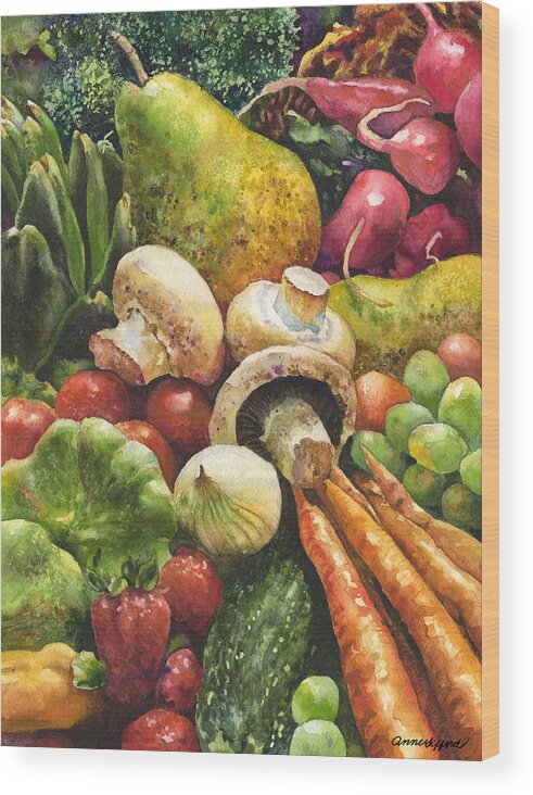 Vegetables Painting Wood Print featuring the painting Bountiful by Anne Gifford