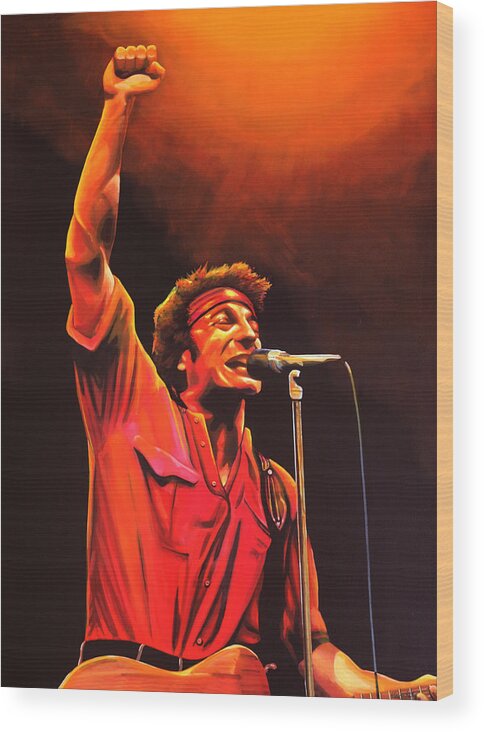 Bruce Springsteen Wood Print featuring the painting Bruce Springsteen Painting by Paul Meijering