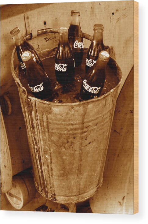 Vintage Coca Cola Wood Print featuring the photograph Bucket of iced cold Coca Cola by David Lee Thompson