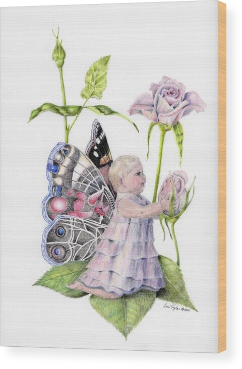 Baby Wood Print featuring the drawing Butterfly Baby by Laurianna Taylor