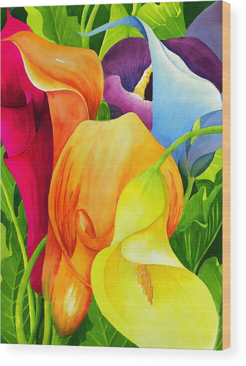 Flower Paintings Wood Print featuring the painting Calla Lily Rainbow by Janis Grau