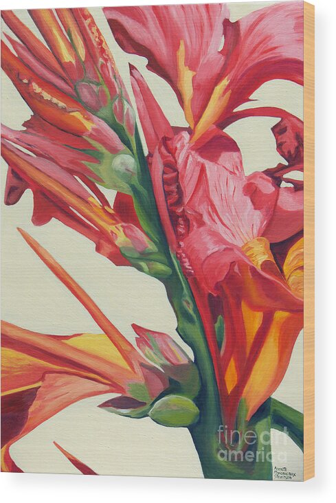 Canna Lily Wood Print featuring the painting Canna Lily by Annette M Stevenson