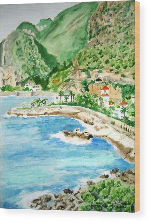 Landscape Wood Print featuring the painting Cap d'Ail on a Sunny Day by Vera Smith