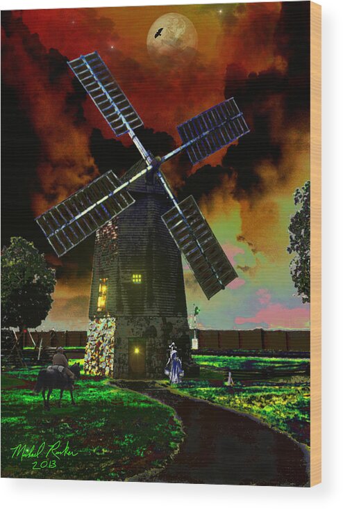 Windmill Wood Print featuring the digital art Cape Cod Windmill by Michael Rucker