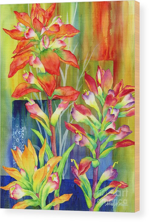 Wild Flower Wood Print featuring the painting Castilleja Indivisa by Hailey E Herrera