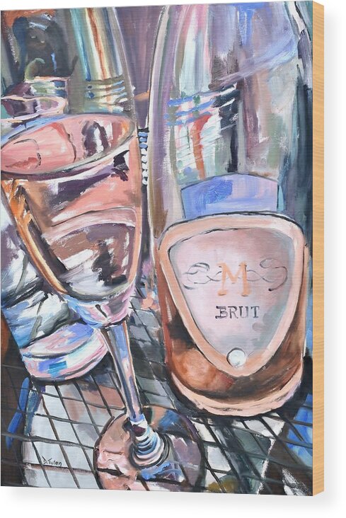 Wine Wood Print featuring the painting Champagne Brunch by Donna Tuten