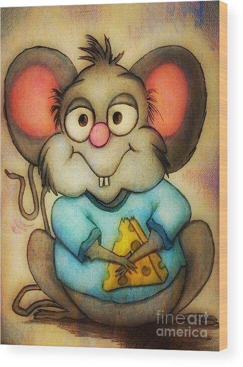 Cartoon Wood Print featuring the painting Cheeze by Vickie Scarlett-Fisher