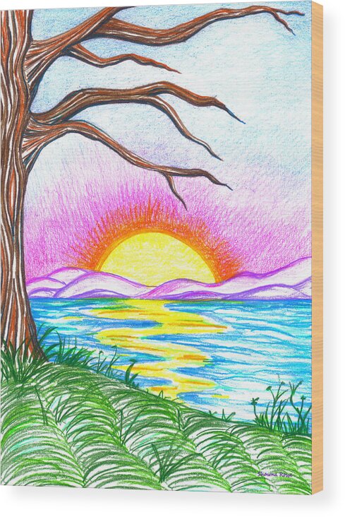 Landscape Wood Print featuring the drawing Childlike Wonder by Shawna Rowe