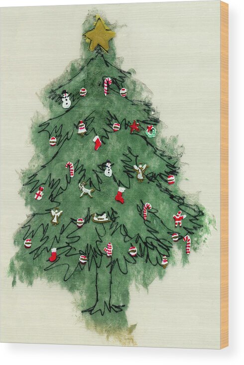 Christmas Paintings Wood Print featuring the painting Christmas Tree by Mary Helmreich