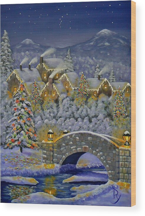 Christmas Wood Print featuring the painting Christmas Village by Ray Nutaitis