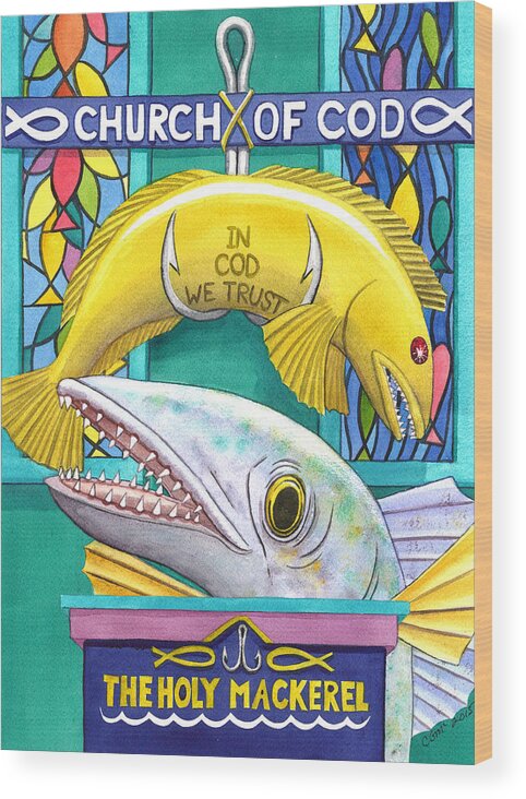 Codfish Wood Print featuring the painting Church of Cod by Catherine G McElroy