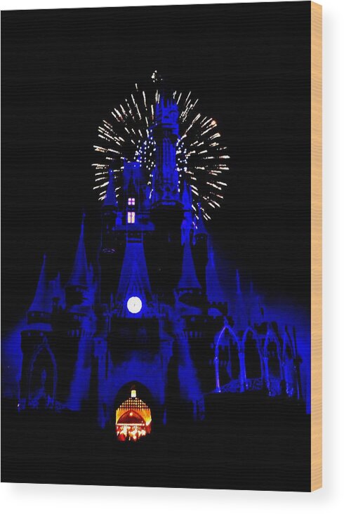 Disney Wood Print featuring the photograph Cinderella Castle Fireworks by Benjamin Yeager