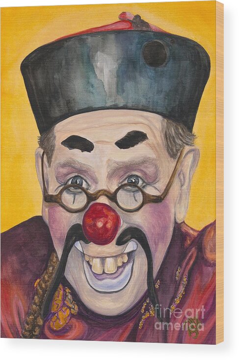 Greatclownportraits Wood Print featuring the painting Watercolor Clown #15 Bill Gillespie by Patty Vicknair