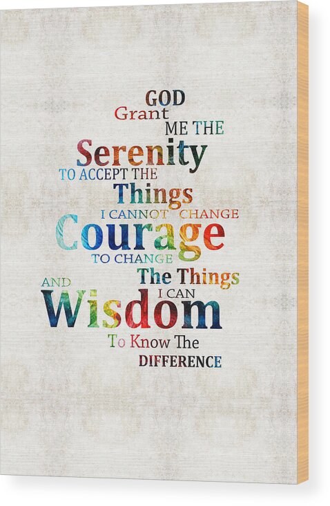 Serenity Prayer Wood Print featuring the painting Colorful Serenity Prayer by Sharon Cummings by Sharon Cummings