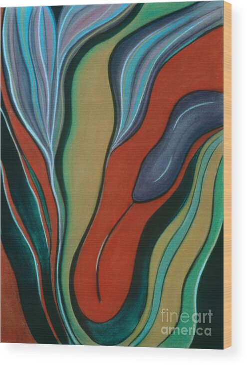 Red Wood Print featuring the pastel Cool Ascension by Birgit Seeger-Brooks