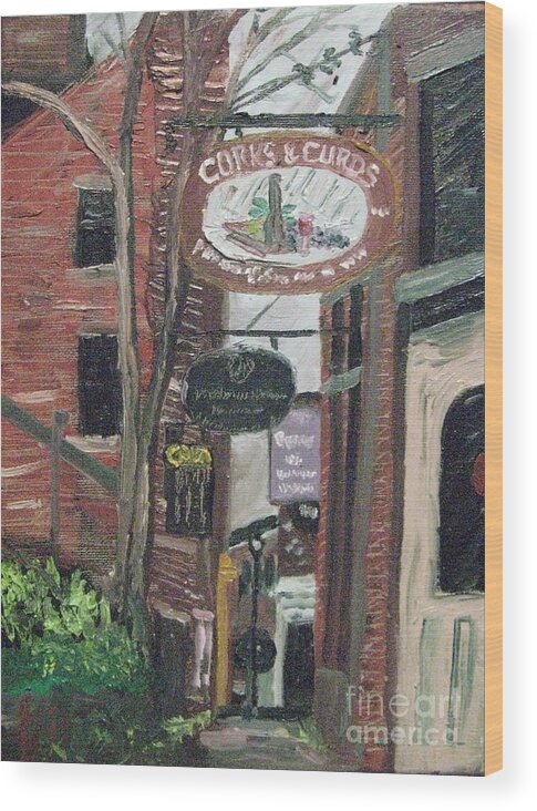 Portsmouth Shopfronts Storefronts Americana Shops Wood Print featuring the painting Corks n Curds by Francois Lamothe
