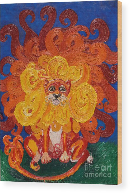 Lion Wood Print featuring the painting Cosmic Lion by Cassandra Buckley