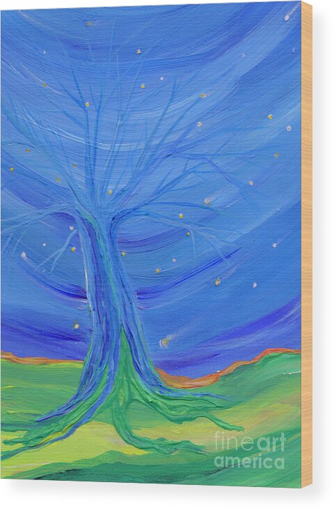 Tree Wood Print featuring the painting Cosmic Tree by First Star Art