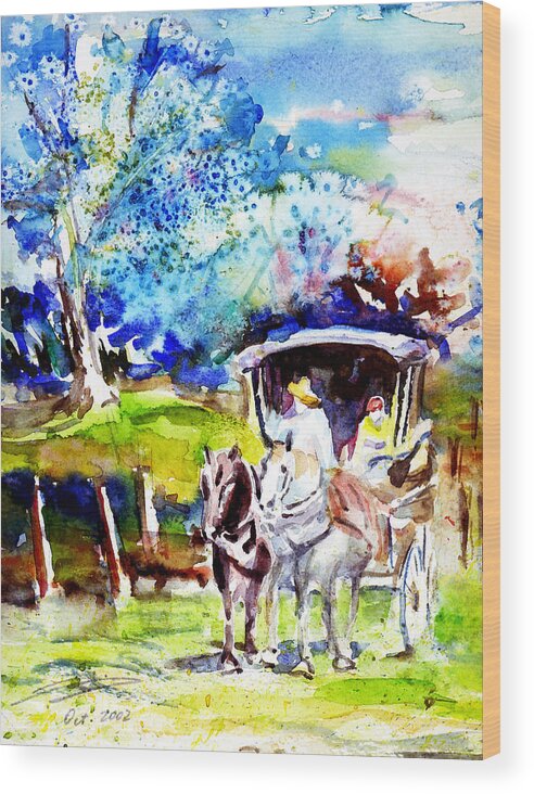 Watercolor Wood Print featuring the painting Country Roads Take Me Home by Xueling Zou