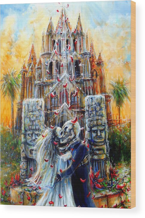 Day Of The Dead Wood Print featuring the painting Couple in Love by Heather Calderon