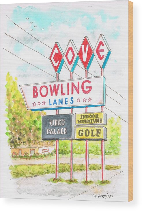 Nature Wood Print featuring the painting Cove Bowling Lanes in Bamington - Massachusetts by Carlos G Groppa
