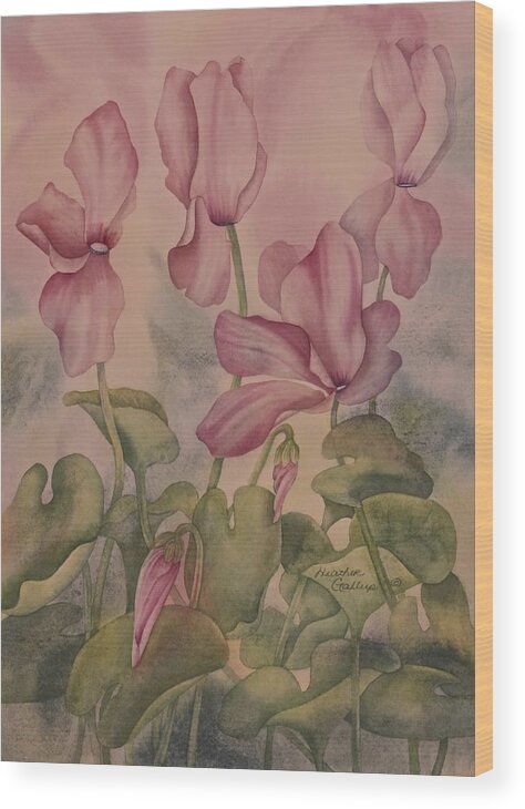 Cyclamen Wood Print featuring the painting Cyclamen by Heather Gallup