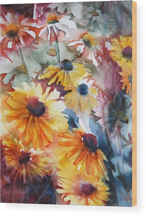 Daisies Wood Print featuring the painting Daisies by Jani Freimann