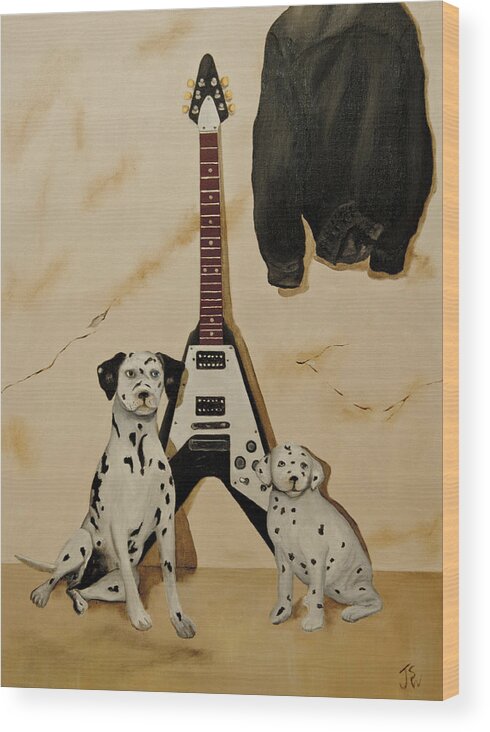 Music Wood Print featuring the painting Dalmation Pups and the Flying V by John Stuart Webbstock