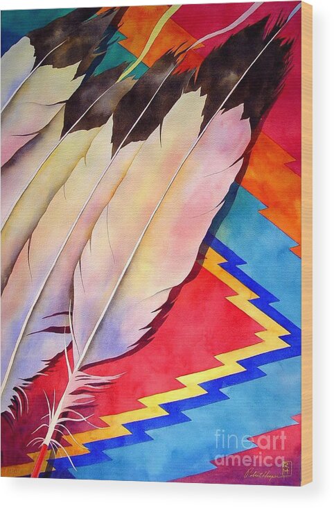 Watercolor Wood Print featuring the painting Dancer's Feathers by Robert Hooper