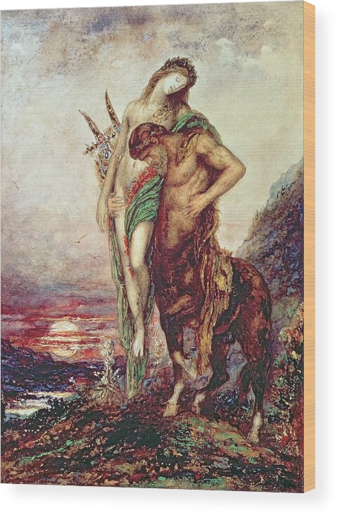 Nude; Gustave Moreau Wood Print featuring the painting Dead poet borne by centaur by Gustave Moreau