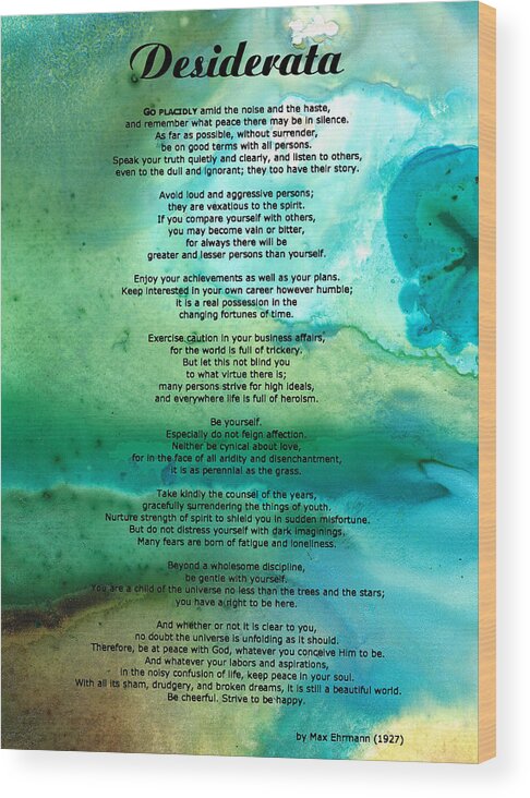 Desiderata Wood Print featuring the painting Desiderata 2 - Words of Wisdom by Sharon Cummings