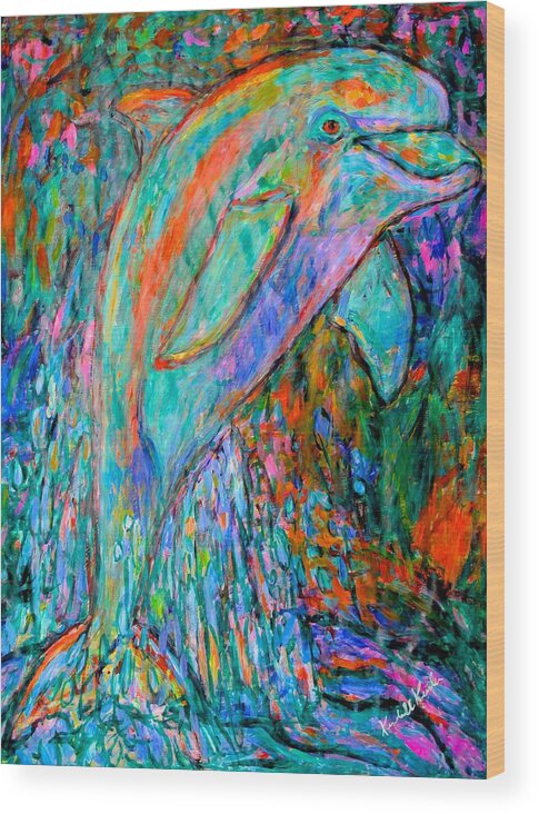 Dolphin Wood Print featuring the painting Dolphin Dance by Kendall Kessler