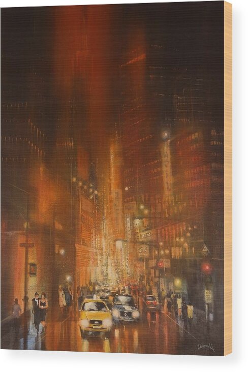  Chicago Wood Print featuring the painting Downtown Chicago by Tom Shropshire