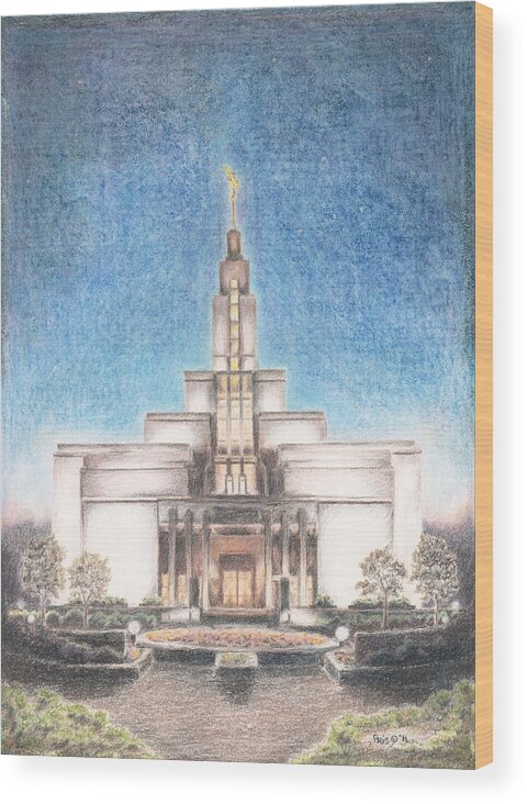 Draper Wood Print featuring the drawing Draper Utah LDS Temple by Pris Hardy