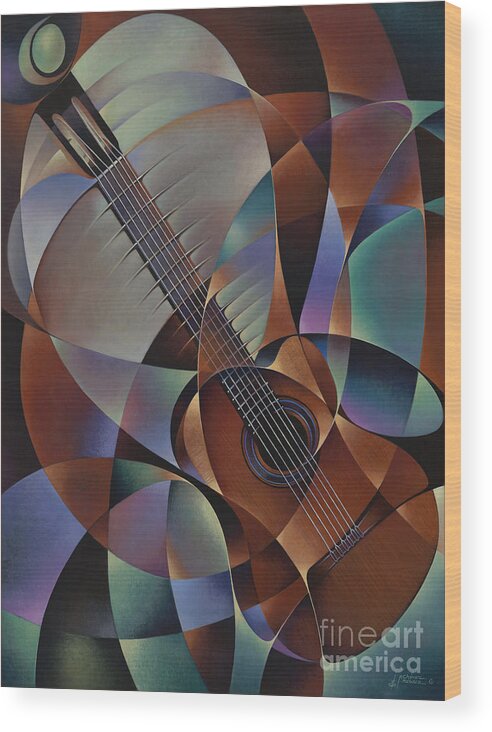 Violin Wood Print featuring the painting Dynamic Guitar by Ricardo Chavez-Mendez