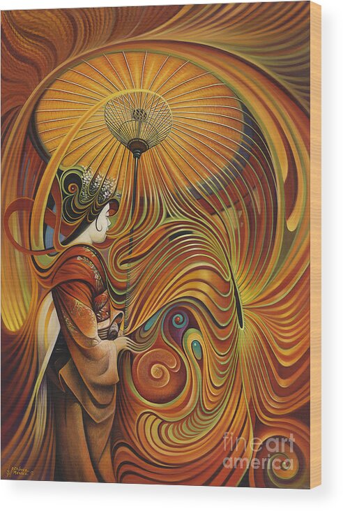 Dynamic Wood Print featuring the painting Dynamic Oriental by Ricardo Chavez-Mendez