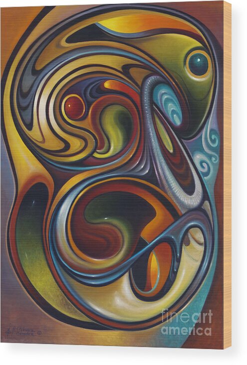 Multi-color Wood Print featuring the painting Dynamic Series #15 by Ricardo Chavez-Mendez