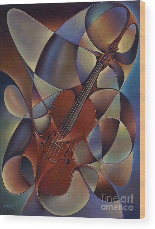 Violin Wood Print featuring the painting Dynamic Violin by Ricardo Chavez-Mendez
