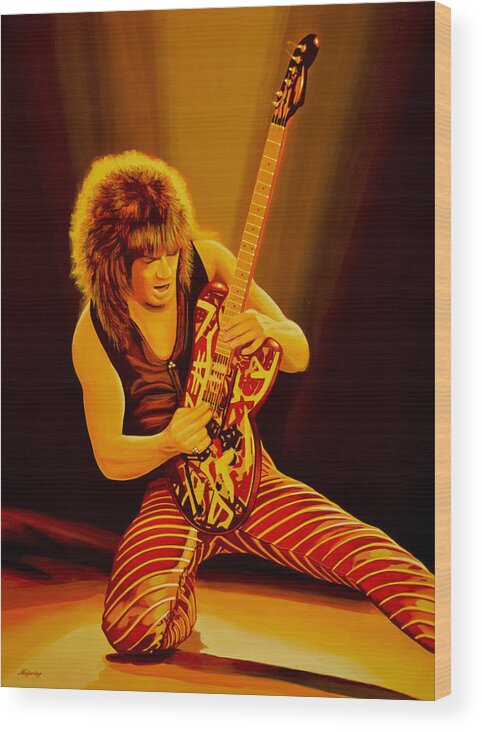 Eddie Van Halen Wood Print featuring the painting Eddie van Halen Painting by Paul Meijering