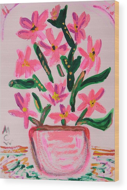 Electric Pink Wood Print featuring the painting Electric Pink Flowers by Mary Carol Williams
