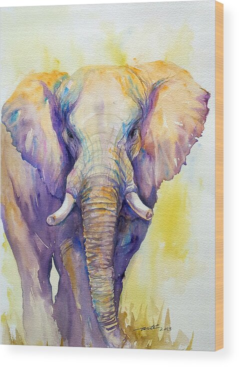 Elephant Wood Print featuring the painting Elephant in Purple by Arti Chauhan