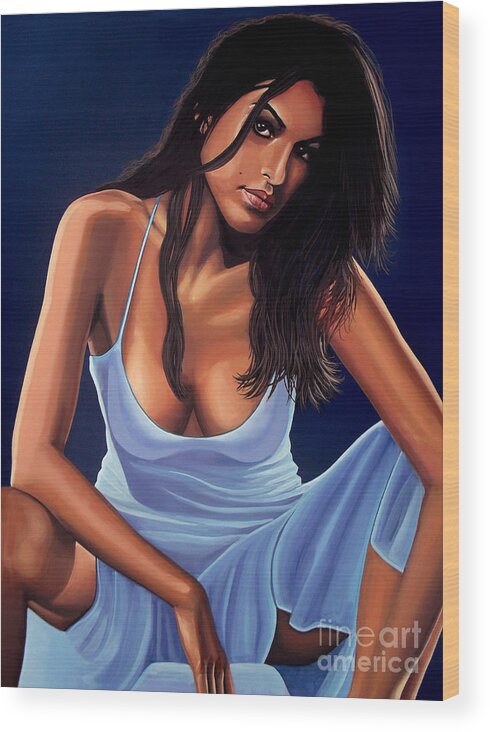 Eva Mendes Wood Print featuring the painting Eva Mendes Painting by Paul Meijering