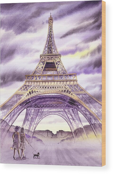 France Wood Print featuring the painting Evening In Paris A Walk To The Eiffel Tower by Irina Sztukowski