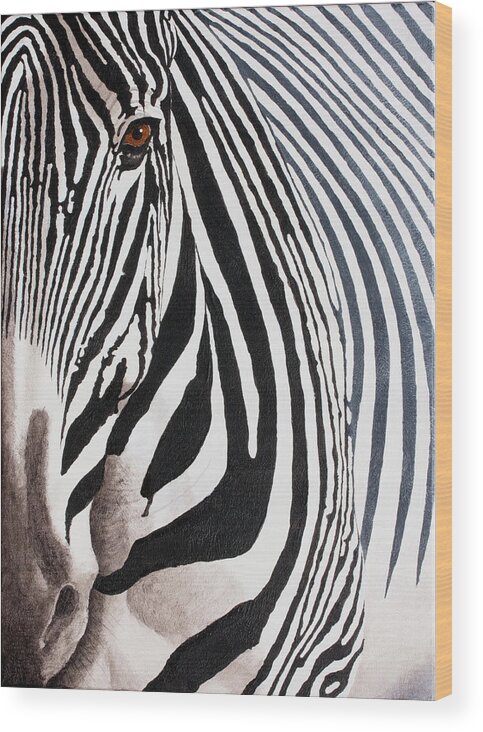 Africa Wood Print featuring the painting Eye of the Zebra II by Mike Robles