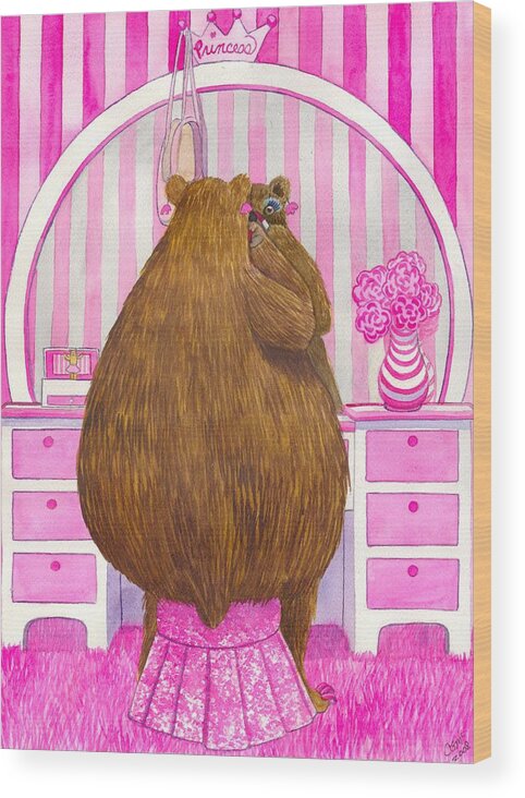 Bear Wood Print featuring the painting Fairest by Catherine G McElroy
