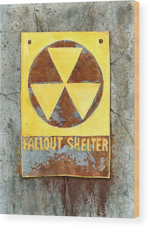 Watercolor Wood Print featuring the painting Fallout Shelter #2 by Jennifer Creech