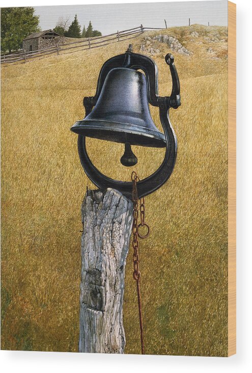 Landscape Wood Print featuring the painting Farm Bell by Tom Wooldridge
