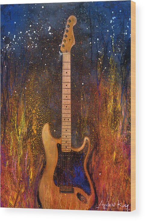 Guitar Wood Print featuring the painting Fender On Fire by Andrew King