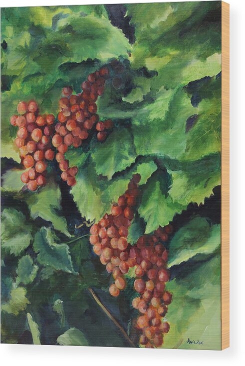 Table Grapes Wood Print featuring the painting Flames in the Vineyard by Maria Hunt
